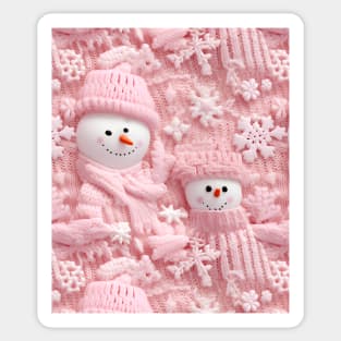 Funny Pink Snowmen Retro Chrismas Snowflakes Knitted Pattern Sticker
